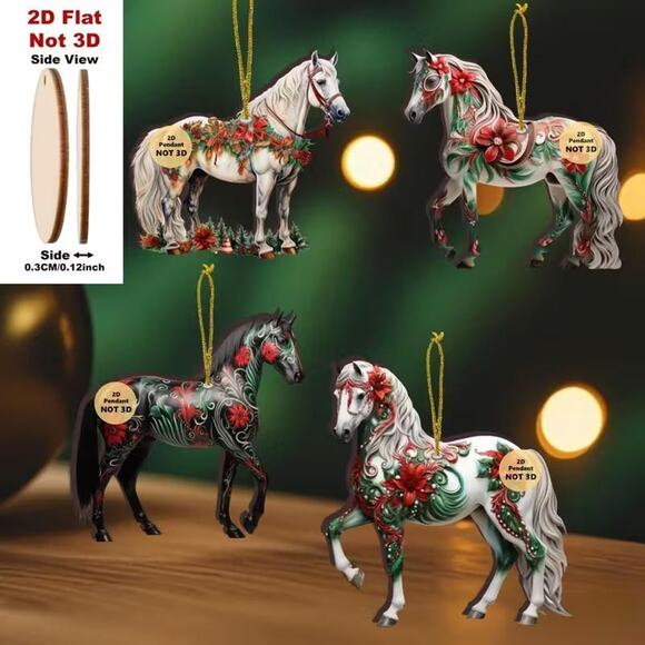 18 pcs Handcrafted Wooden Horse Christmas Ornaments Tree Decor • Golden Accents - Picture 2 of 9